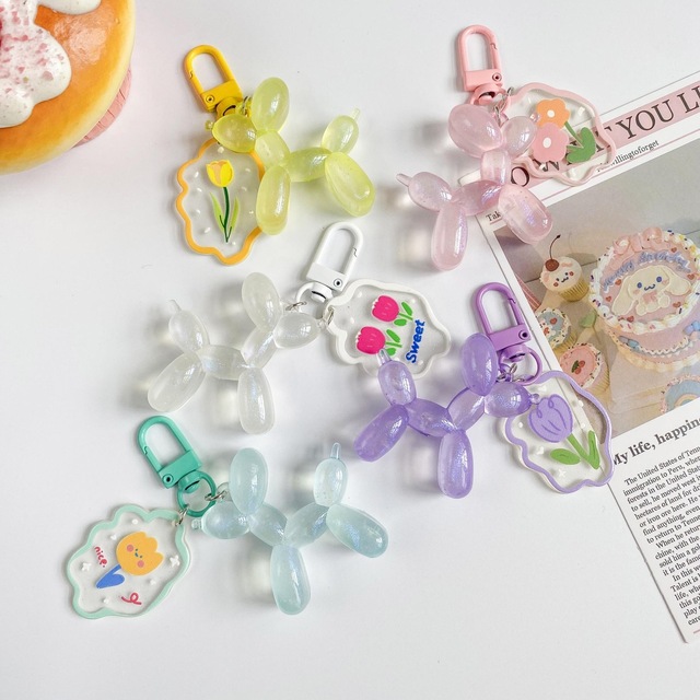 2026 Acrylic Anime Cute Style Mobile Phone Chains with Flower Pendant Sweet Balloon Dog Keychain Promotion Gift