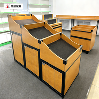 Étagères et vitrines de magasin de fruits personnalisées par l'usine JIUSHUN, présentoirs en bois pour légumes, paniers multi-niveaux