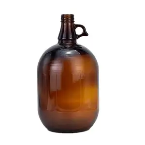 2L 3L 4L Large Empty Glass Beer Growlers Amber Wine Bottle With Handle