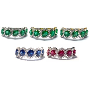 Classic <b>Dainty</b> Excellent Royal 18k White Gold 100% Natural Diamond Colour Stone Green Emerald Jewellery Thin Band <b>Ring</b> for Lady - Product Image 4