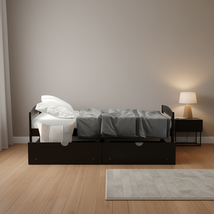 Letto a piattaforma matrimoniale con due cassetti, colore espresso, design minimalista, mobili per camera da letto - Product Image 2