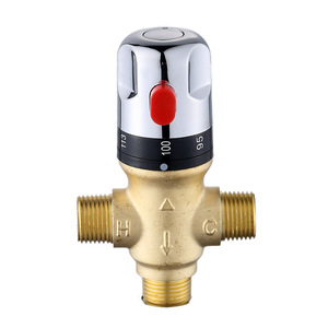 All Copper Npt <b>Thermostatic</b> Valve G12 Manual Hot Cold Water Mixing For Water Heater Pipe Temperature <b>Control</b> - Product Image 2