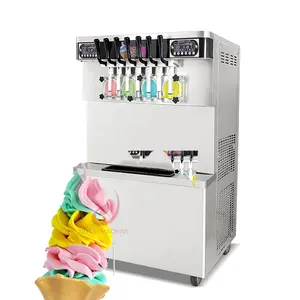 Commercial ETL 7 Flavors Soft Serve Ice Cream Machine, 60L Mixed Gelato Ice Cream Maker with Pre-Cooling for Restaurants
