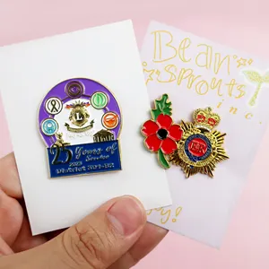 High quality custom gold plated lion club shield shaped colorful enamel brooch crown pin for clothes