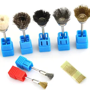 Fraise dorée, foret à ongles, brosse de nettoyage, outils portables pour manucure, forets en fil de cuivre, nettoyeur de forets