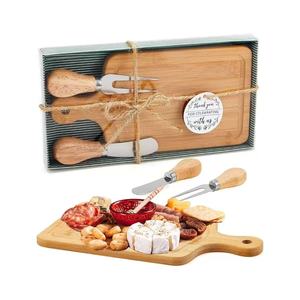 Tabla de queso de madera con juego de cuchillo y tenedor para servir comida en hoteles, bandeja de corte de madera maciza, set de regalo. - Product Image 4