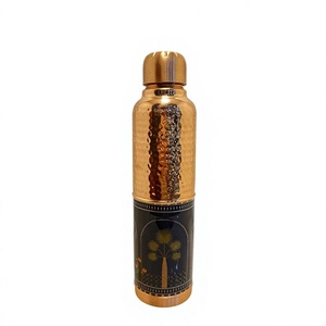 Premium Printed Pure Copper Water Bottle 1000ml Half-Hammered Flask Luxury Mughal Art Design Eco-Friendly Sports Drinkware - Product Image 4