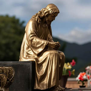 Jardin Antique Laiton Jésus Christ Cour Banc Méditation Statue Grand Or Bronze Jésus agenouillé Statue Sculpture - Product Image 1