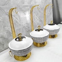 Plat de service rond en acier inoxydable blanc de 8 L avec réchaud à combustible, nouveau design, pour buffet d'hôtel et service traiteur