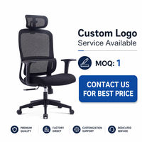 Chaise de bureau ergonomique moderne noire en maille avec appui-tête réglable, accoudoirs rembourrés, siège pivotant pour espace de travail