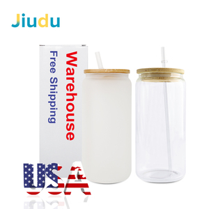 New Arrival 16oz Straight Clear Frosted Sublimation Glass <strong>Tumbler</strong> Beer Can <strong>Mason</strong> <strong>Jar</strong> with Bamboo Lid Straw Product Category for - Product Image 3
