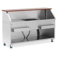 Troli Minuman Stainless Steel Mobile Bar Station, Gerobak Koktail Berdiri Sendiri dengan Wastafel, Laci, dan Roda untuk Dapur Komersial