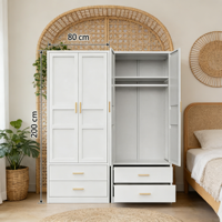 Armoire en acier à double porte style shaker, 2 tiroirs, 80x200cm, grande capacité, sur pied, meubles de chambre à coucher, amortissement silencieux