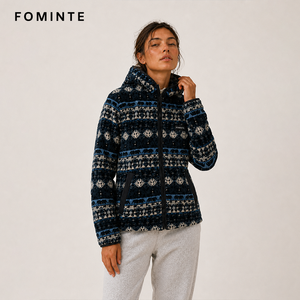 Veste polaire vintage pour femme, imprimée avec des motifs aztèques, style rétro tribal, veste polaire surdimensionnée pour femme - Product Image 3