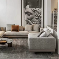 Canapé Connery Minimaliste Italien, Canapé Droit et d'Angle en Cuir et Tissu, Style Double, pour Grand Appartement et Salon