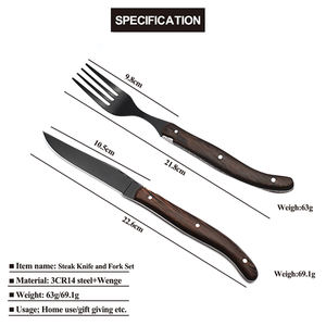 Ensemble de couverts en métal de haute qualité nouveau couteau et <span class=keywords><strong>fourchette</strong></span> à steak de lancement avec manche en bois naturel lame noire pour les cadeaux d'affaires - Product Image 4