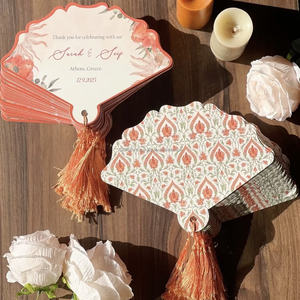 Juego de Tarjetas de Boda en Forma de Abanico Personalizadas con Borla, Invitación, Menú y RSVP Incluidos, Diseño Vintage Personalizado en Papel - Product Image 3