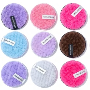 <span class=keywords><strong>Éponge</strong></span> démaquillante double face en polaire corail à carreaux, forme ronde, lavable, pour le nettoyage du visage – Meilleure vente - Product Image 2