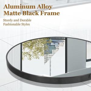 Miroir mural suspendu contemporain Artloge avec sangle, cadre rond en aluminium, 28 pouces, noir, pour salle de bain - Product Image 6