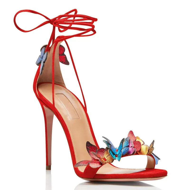 Butterfly wing buckle straps sandals women 2020 summer new high heels women's thin heel lace up ladies Roman sandals