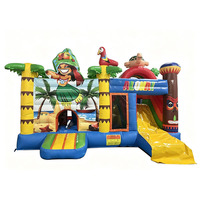 Château gonflable 3D Hula Girl Parrot Turtle Tiki Mask Aloha avec toboggan pour enfants, idéal pour les jeux en plein air