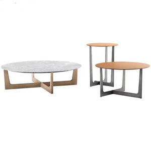 Sản Phẩm Nóng Đồ Nội Thất Phòng Khách Sang Trọng Hiện Đại Tròn Bằng Đá Cẩm Thạch Trắng Hàng Đầu Khung Thép Không Gỉ Bàn Cà Phê - Product Image 2