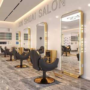 <span class=keywords><strong>Miroir</strong></span> <span class=keywords><strong>de</strong></span> salon <span class=keywords><strong>de</strong></span> coiffure LED moderne sur pied double face avec éclairage, cadre noir pour mobilier <span class=keywords><strong>de</strong></span> coiffure - Product Image 3