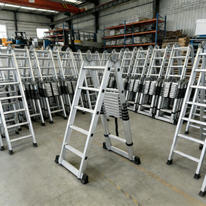 Échelle télescopique pliable double face en aluminium, facile à ranger, pour le commerce moderne - Product Image 4
