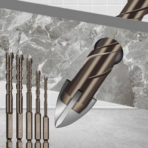 7 pièces ensemble de forets triangulaires en alliage à quatre lames, foret à poignée hexagonale, forage spécial <span class=keywords><strong>béton</strong></span>/verre/ciment/bois - Product Image 5