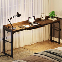 Mesa Ergonómica Ajustable para Cama con Carga, Escritorio Móvil para Cabecera con 2 Cajones, Toma de Corriente y Puertos USB, con Ruedas para Dormitorio