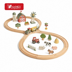 Ensemble de <span class=keywords><strong>train</strong></span> en <span class=keywords><strong>bois</strong></span> sur rail en forme de 8, thème ferme, avec <span class=keywords><strong>locomotive</strong></span>, figurines d'animaux, grange, moulin à vent, tracteur, jeu de rôle imaginatif W04C311 - Product Image 1