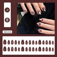 Faux ongles rétro œil-de-chat rouge confiture d'aubépine, pour nail art quotidien/soir, fixation sécurisée