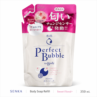 Savon liquide pour le corps hydratant Shisei-do Senka Perfect Bubble, fabriqué au Japon, parfum floral doux, recharge, impression sérigraphique, acide hyaluronique