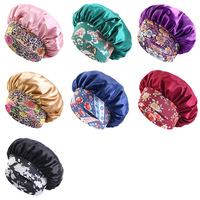 Syh872 personnalisé LOGO Satin grand bonnet de cheveux pour femmes bonnets grande taille impression large bande bonnet de sommeil africain élastique bonnets en satin