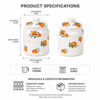 Vente en gros OEM, pot de cuisine en céramique sans plomb de 1000 ml, 5 motifs, compatible lave-vaisselle et micro-ondes, avec couvercle