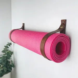 Genuine Leather Yoga mat holder Wall hanging leather straps Yoga mat storage Gym mat rack