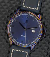 Montre mécanique pour homme, cadeau d'entreprise personnalisé en usine, cadran bleu en titane Damas, montre mécanique automatique pour homme