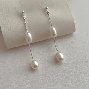 S925 Sterling <b>Silver</b> Tassel <b>Pearl</b> <b>Necklace</b> Fashionable Luxurious INS Style Freshwater Rice Grain <b>Pearl</b> Earrings Y01252 - Product Image 4