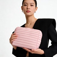 Trousse de Toilette de Voyage Grande Capacité à Rayures Horizontales en PU avec Fermeture Éclair, Imperméable, Multi-Compartiments, Organisateur de Maquillage pour Femme