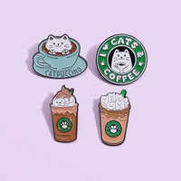 Pin Enamel Logam Grosir Lucu Kartun Kucing Kopi, Pin Kerah, Lencana, Souvenir, Hadiah, Pin Kucing Kopi Hewan Lucu untuk Pakaian