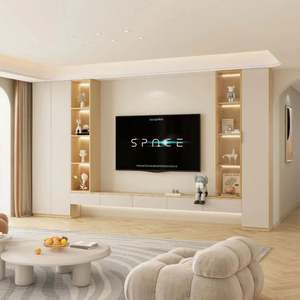 Panneau d'armoire murale en bois au design minimaliste moderne pour support TV et maison, économique avec des fonctions de rangement décoratives - Product Image 2