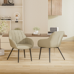 Sillas de Comedor Modernas Marrones con Respaldo Tapizado Acolchado, Resistentes al Agua, Diseño de Mediados de Siglo, Tapicería de Lino - Product Image 1