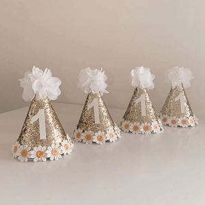 Ins Kids Birthday Party Hat 1 2 3 Baby Shower Decor Daisy Theme Birthday Headwear Glitler Sombreros para Baby Girl Pets Birthday Cap - Product Image 2