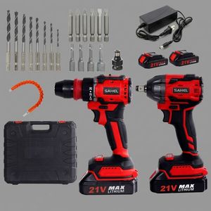 ชุดเครื่องมือไฟฟ้าไร้สายแบบมืออาชีพ 21V Brushless ประกอบด้วยประแจบล็อกไร้สายและสว่านไร้สายสำหรับระบบแบตเตอรี่ M18 พร้อมแบตเตอรี่ 2 ก้อน - Product Image 1