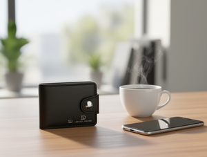 Portafoglio da uomo in vera pelle con chiusura a bottone singolo, stile minimalista corto, set con confezione regalo - Product Image 2