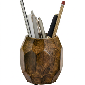 Geometric Wooden Pencil Holder for <b>Desk</b> Table Wood Pen Cup Stand for <b>Office</b> Cute Desktop Organizer for Makeup Brushes <b>Rustic</b> - Product Image 1