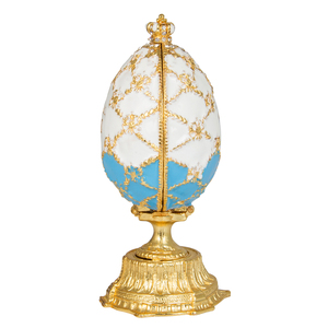 Œuf en émail bleu et blanc de <span class=keywords><strong>style</strong></span> <span class=keywords><strong>Fabergé</strong></span>, décoration couronne, cadeau d'anniversaire - Product Image 2