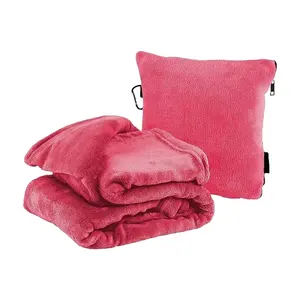 Kit bantal bulu lembut pesawat, Set bantal tangan sabuk selimut tidur 2 in 1 untuk perjalanan