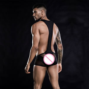 บอดี้สูทเซ็กซี่สำหรับผู้ชาย,บอดี้สูทเกย์สีดำทรงพลัสไซซ์บอดี้สูท - Product Image 4