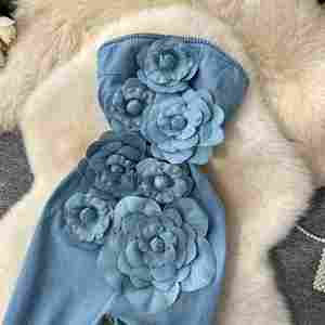 Mono largo de mezclilla 3D sin tirantes, informal, de cintura alta, sin mangas, para mujer, venta al por mayor - Product Image 2